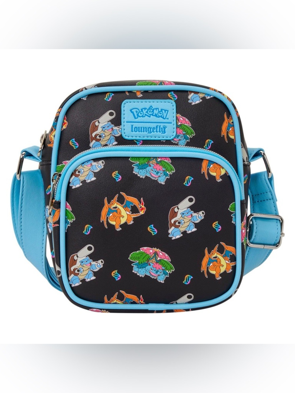 NWT Pokémon Loungefly Mega Evolutions Black & Blue Crossbody Bag